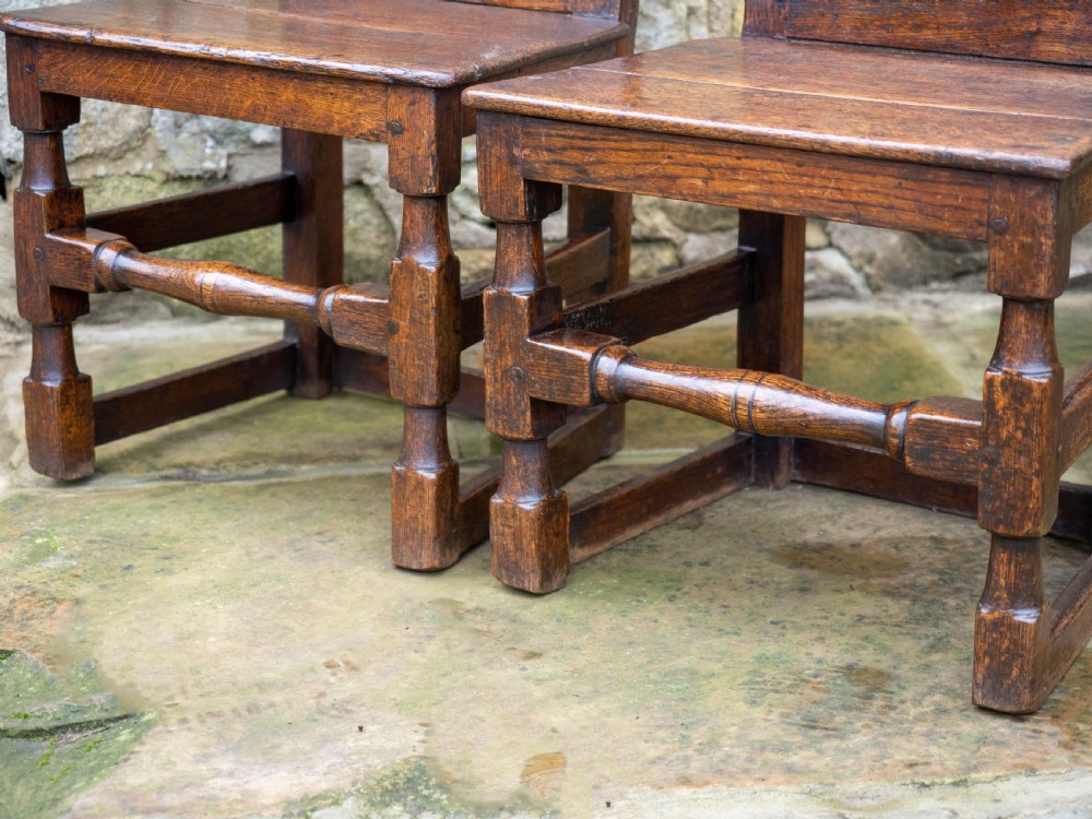 Pair of Late C17th High Back Oak Country Chairs (Carolean Jacobean) View IV