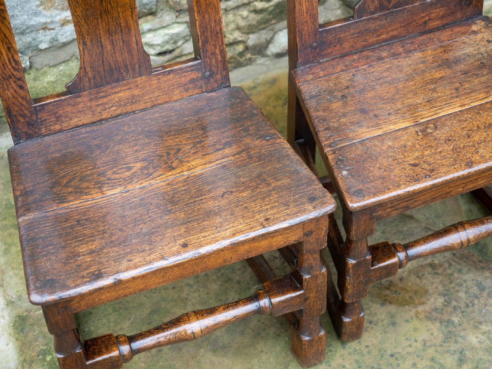 Pair of Late C17th High Back Oak Country Chairs (Carolean Jacobean) View V