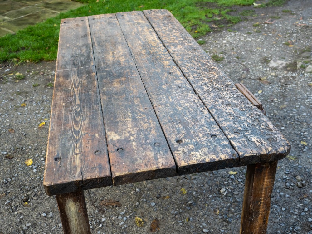 Reclaimed Timber Early C20th Workbench / Industrial Table with Vice View IX