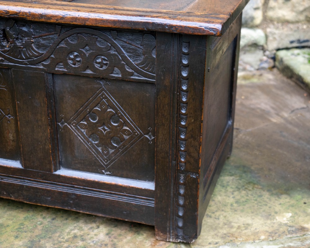George I Oak Small Panelled Carved Yorkshire Coffer C1722 (Chest or Kist) View III