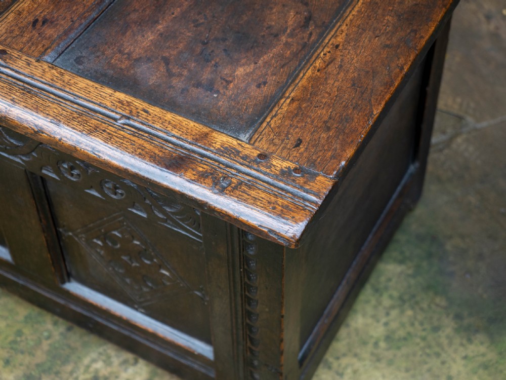 George I Oak Small Panelled Carved Yorkshire Coffer C1722 (Chest or Kist) View VIII