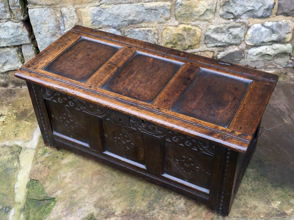 George I Oak Small Panelled Carved Yorkshire Coffer C1722 (Chest or Kist) View IX