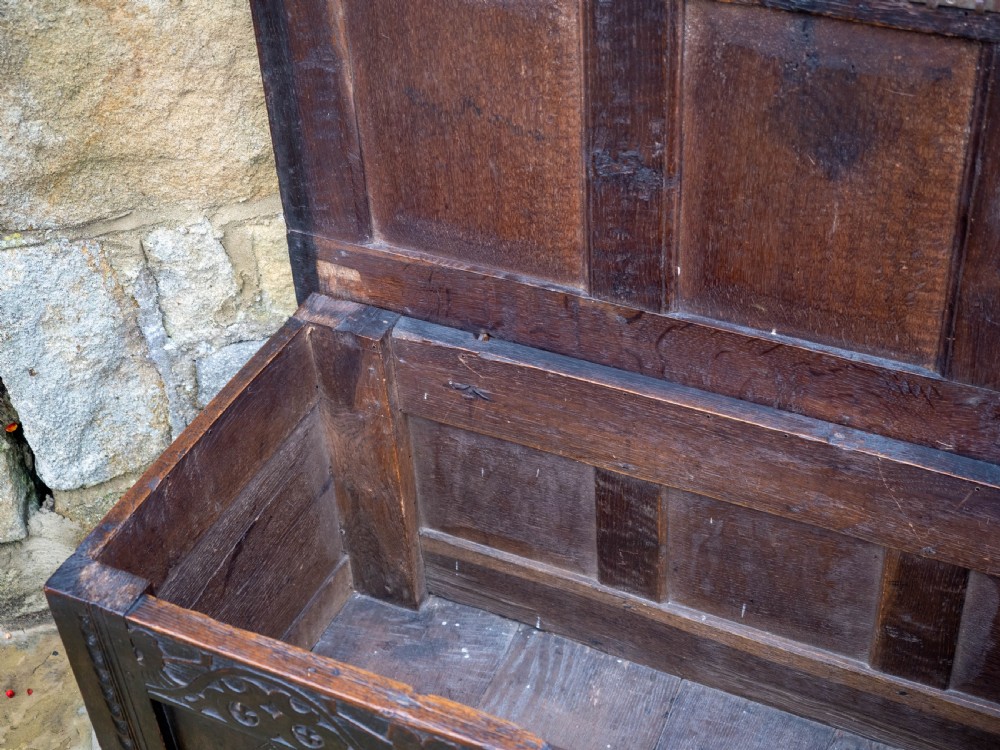 George I Oak Small Panelled Carved Yorkshire Coffer C1722 (Chest or Kist) View XI