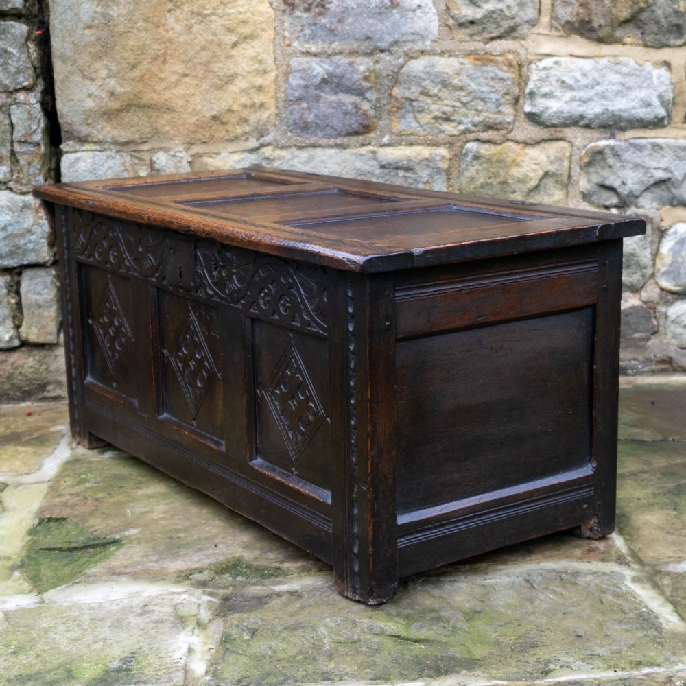 George I Oak Small Panelled Carved Yorkshire Coffer C1722 (Chest or Kist) View XIV