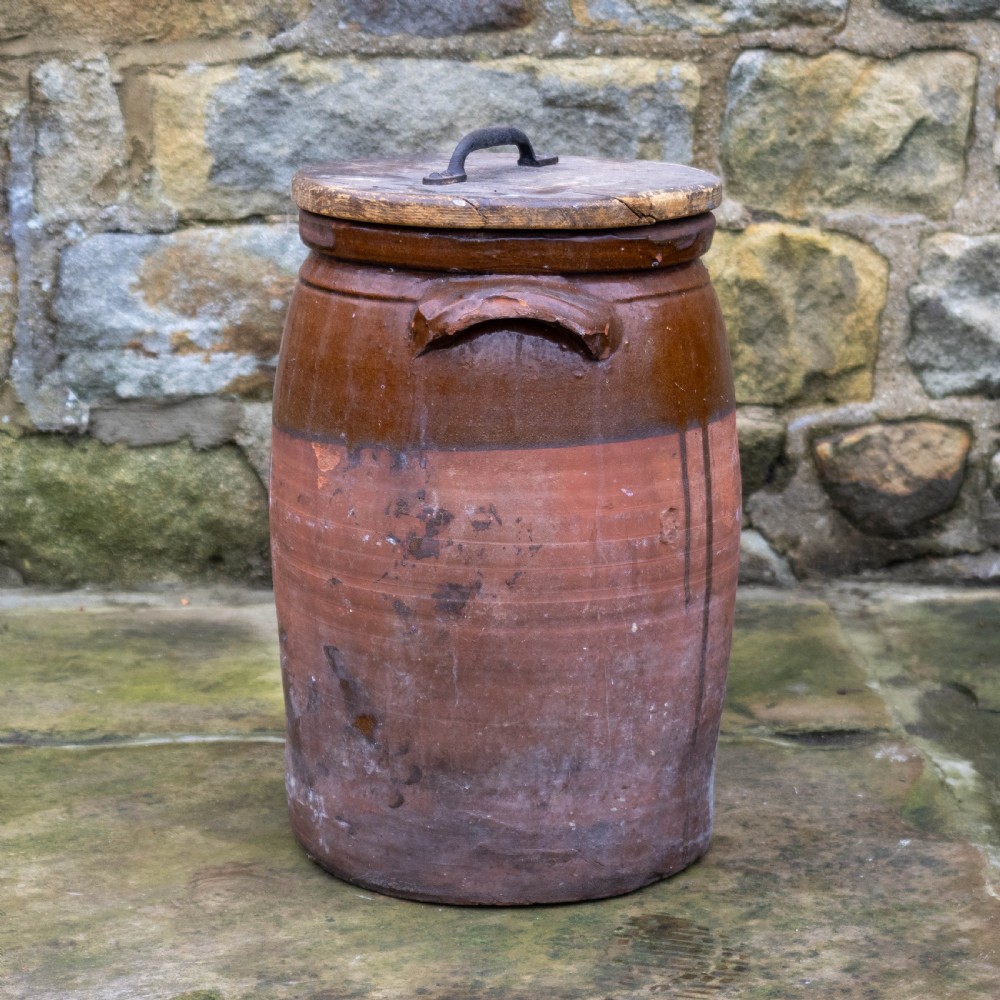 C19th Large Rustic Earthenware Storage Jar / Bread Crock with Lid View VIII