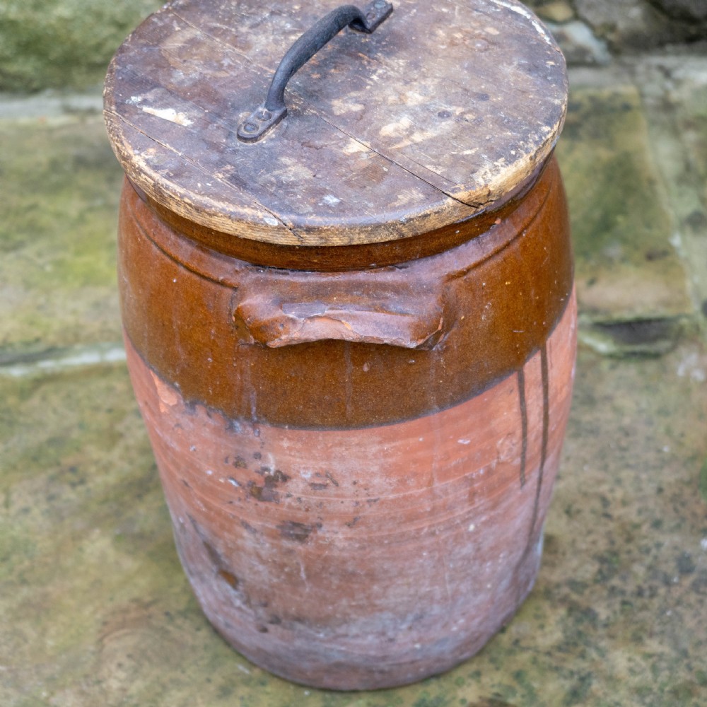 C19th Large Rustic Earthenware Storage Jar / Bread Crock with Lid View IX