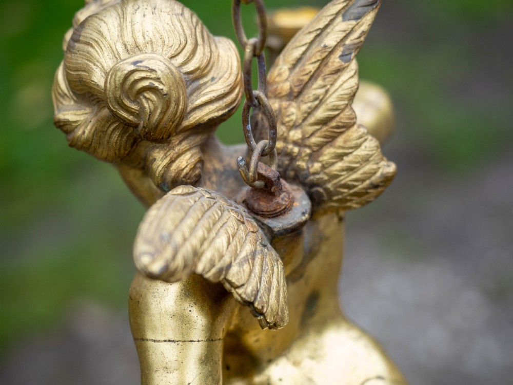 Antique Pair of Cherub Gilt Bronze Light Pendants Early C20th View XI