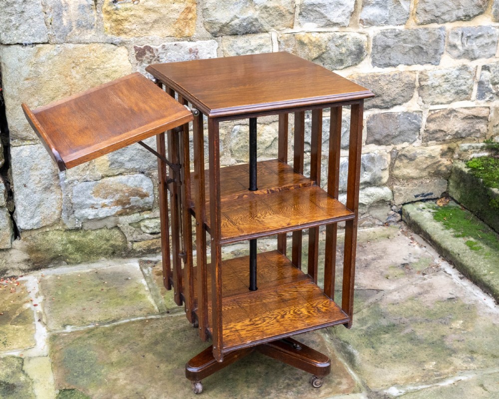 Late Victorian Oak Revolving Bookcase C1900 (Arts & Crafts) View II