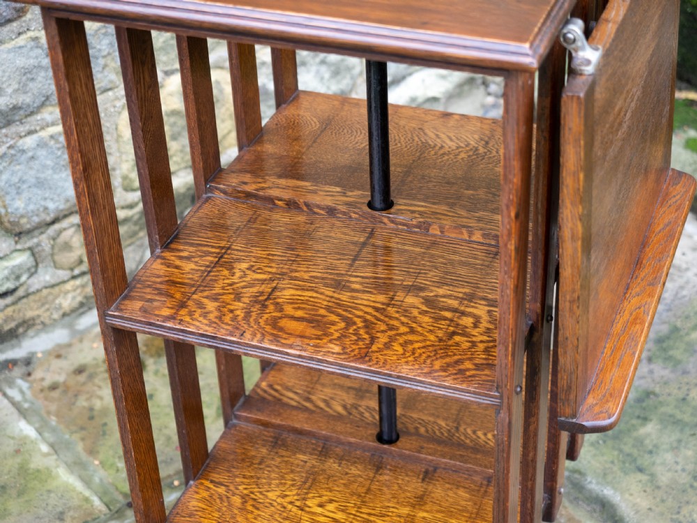 Late Victorian Oak Revolving Bookcase C1900 (Arts & Crafts) View VI