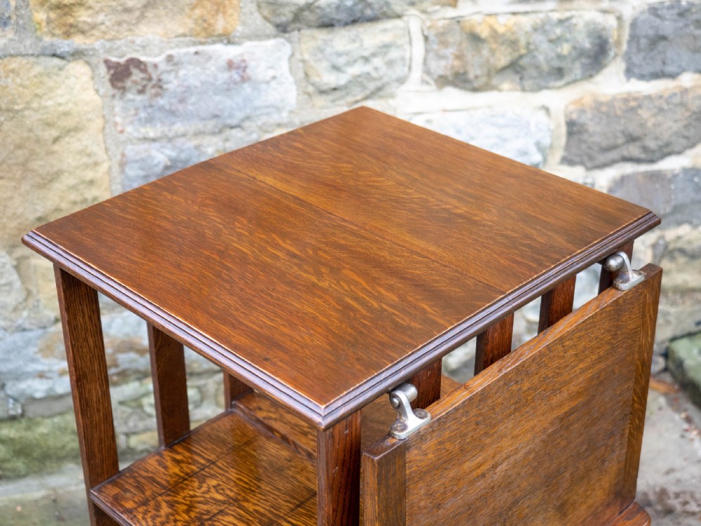 Late Victorian Oak Revolving Bookcase C1900 (Arts & Crafts) View VIII
