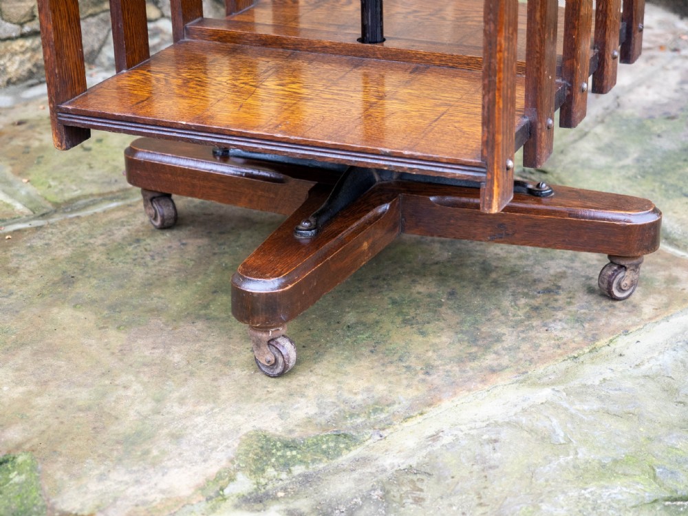Late Victorian Oak Revolving Bookcase C1900 (Arts & Crafts) View IX