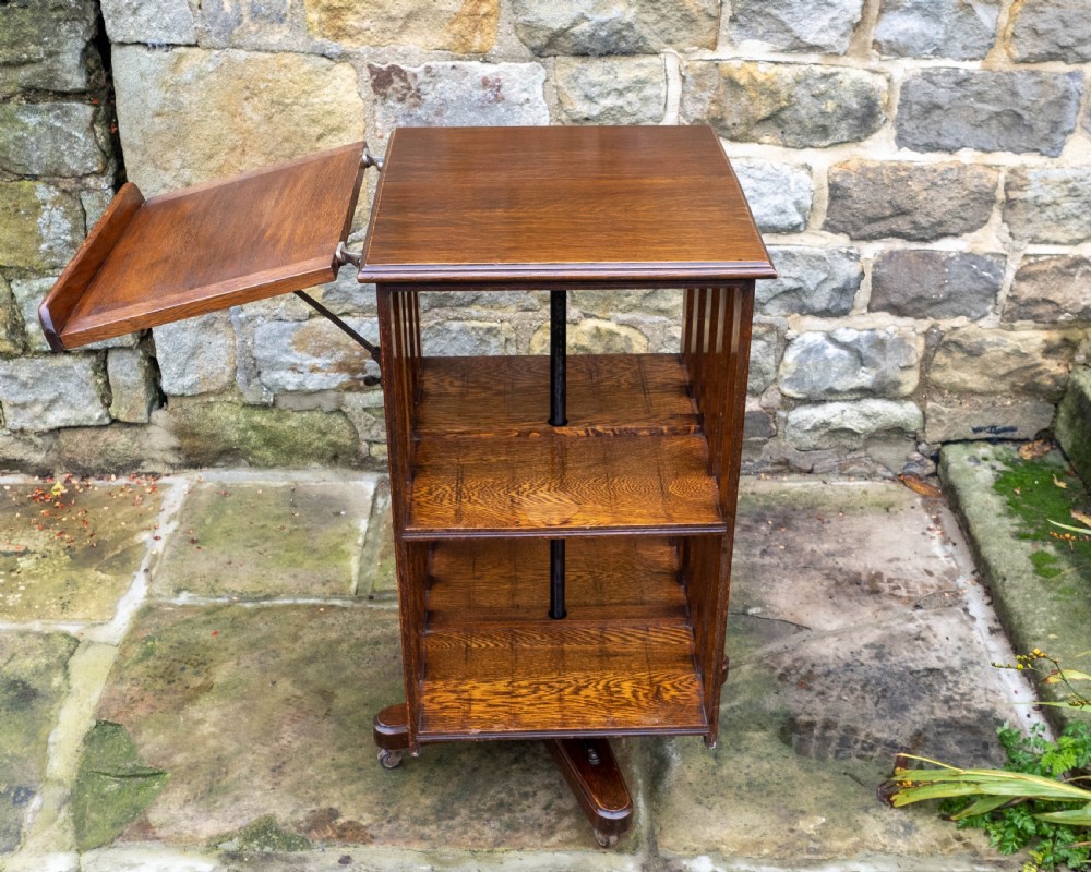 Late Victorian Oak Revolving Bookcase C1900 (Arts & Crafts) View X
