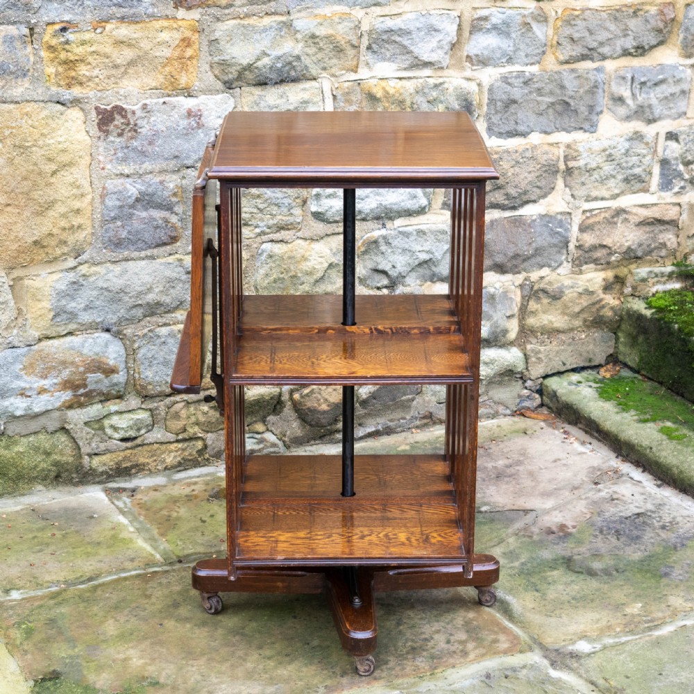 Late Victorian Oak Revolving Bookcase C1900 (Arts & Crafts) View XI