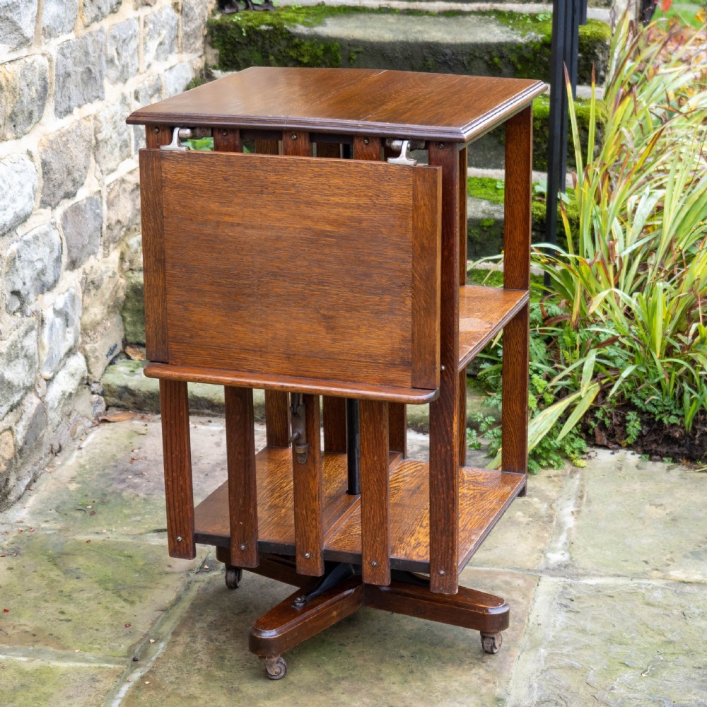 Late Victorian Oak Revolving Bookcase C1900 (Arts & Crafts) View XIII