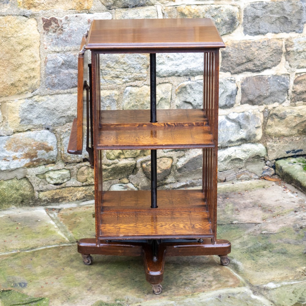 Late Victorian Oak Revolving Bookcase C1900 (Arts & Crafts) View XIV