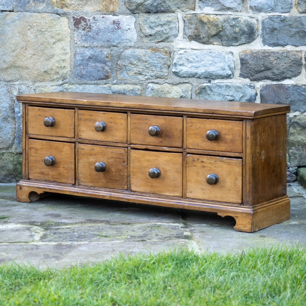 C19th Rustic Country Pine Low Wide Chest of Drawers