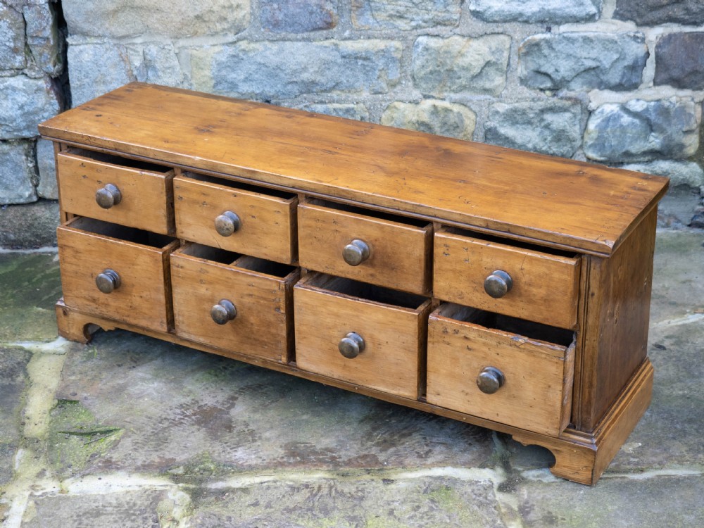 C19th Rustic Country Pine Low Wide Chest of Drawers View IV