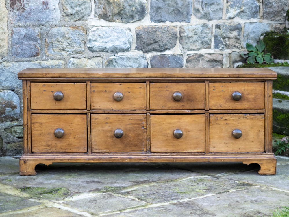 C19th Rustic Country Pine Low Wide Chest of Drawers View V