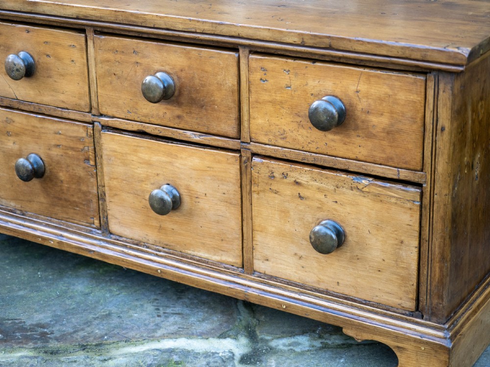 C19th Rustic Country Pine Low Wide Chest of Drawers View VII