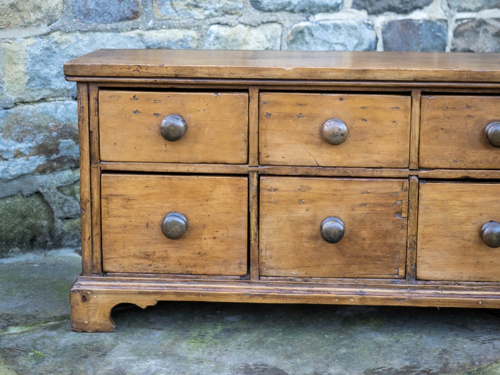 C19th Rustic Country Pine Low Wide Chest of Drawers View VIII