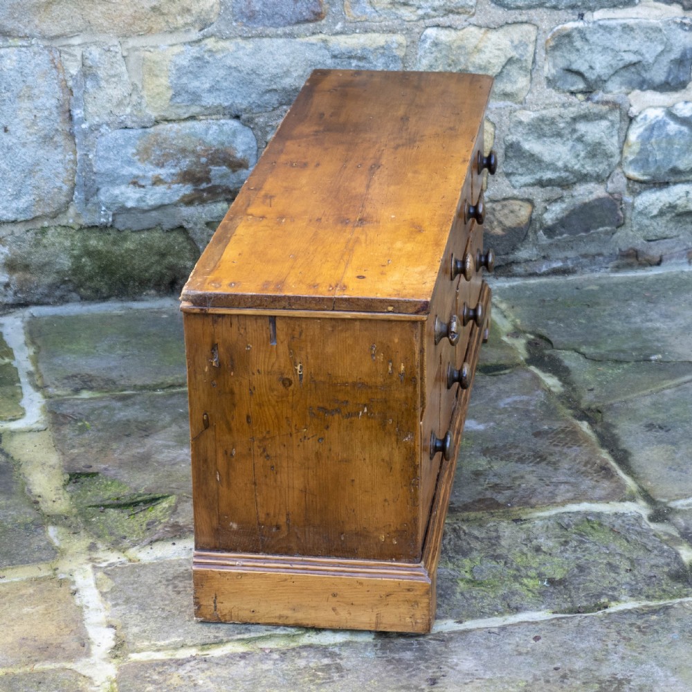 C19th Rustic Country Pine Low Wide Chest of Drawers View X