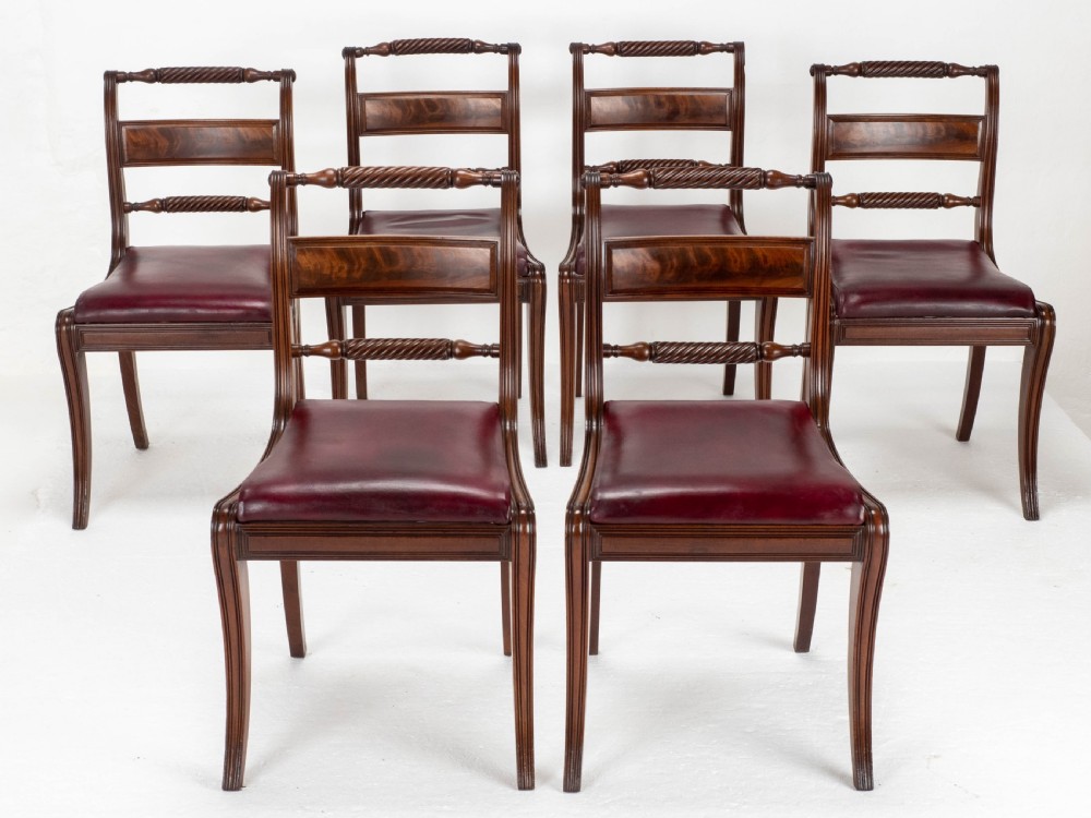Regency Mahogany Leather Set of 6 Rope Back Dining Chairs (Georgian) View IV