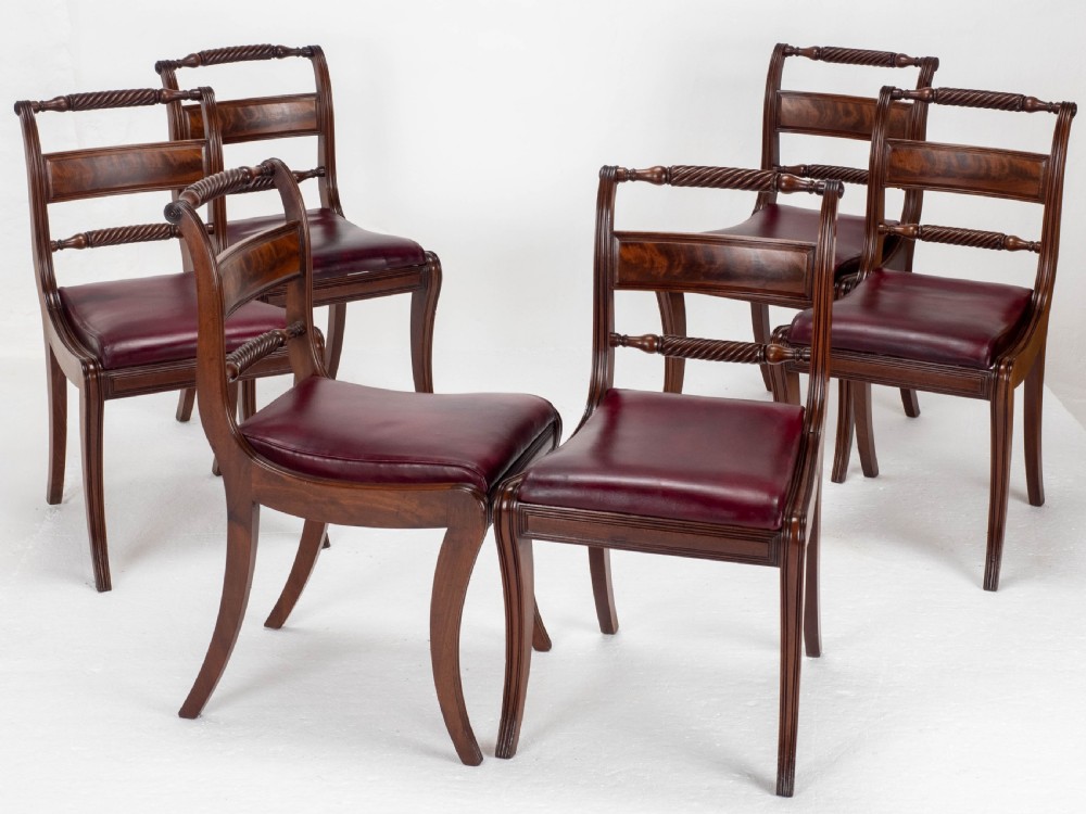 Regency Mahogany Leather Set of 6 Rope Back Dining Chairs (Georgian) View VI