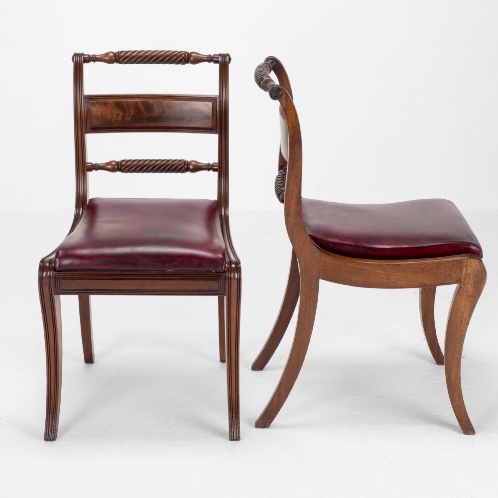 Regency Mahogany Leather Set of 6 Rope Back Dining Chairs (Georgian) View VII