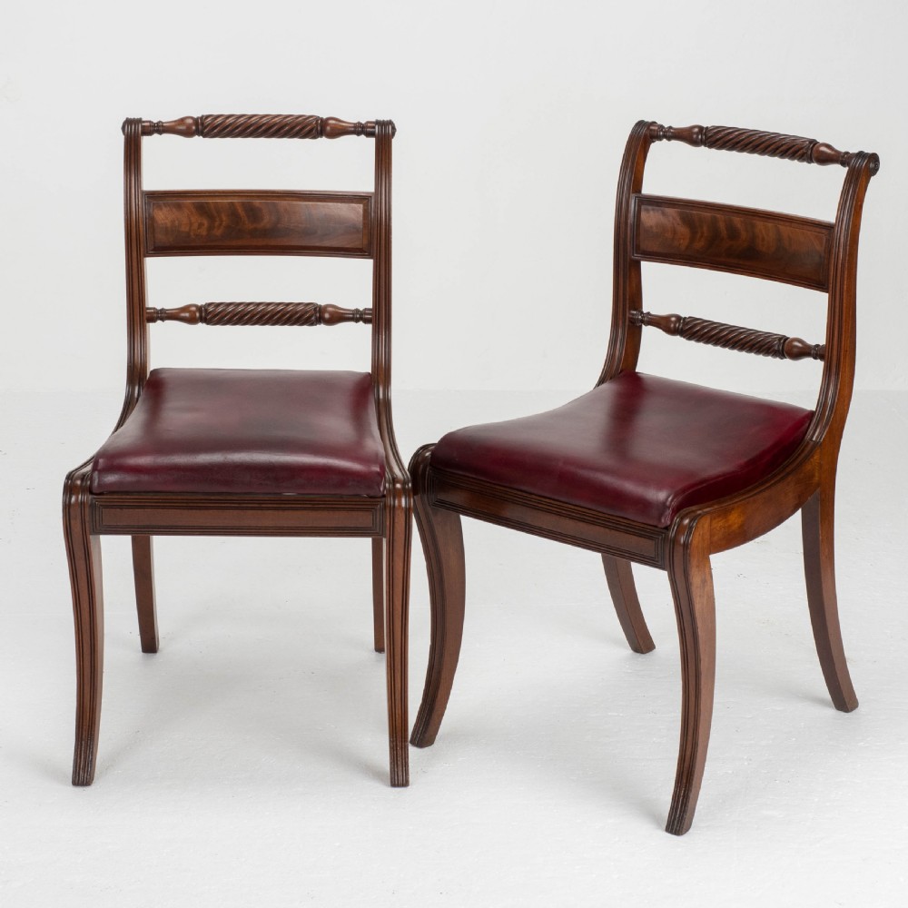 Regency Mahogany Leather Set of 6 Rope Back Dining Chairs (Georgian) View VIII