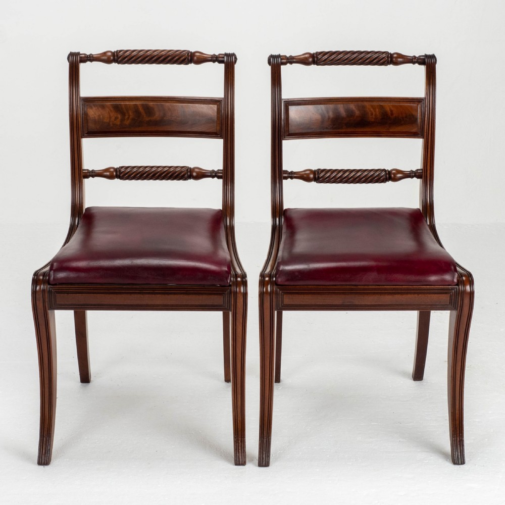 Regency Mahogany Leather Set of 6 Rope Back Dining Chairs (Georgian) View IX