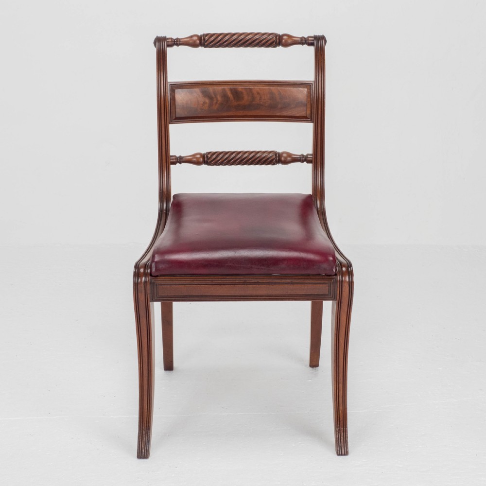 Regency Mahogany Leather Set of 6 Rope Back Dining Chairs (Georgian) View X