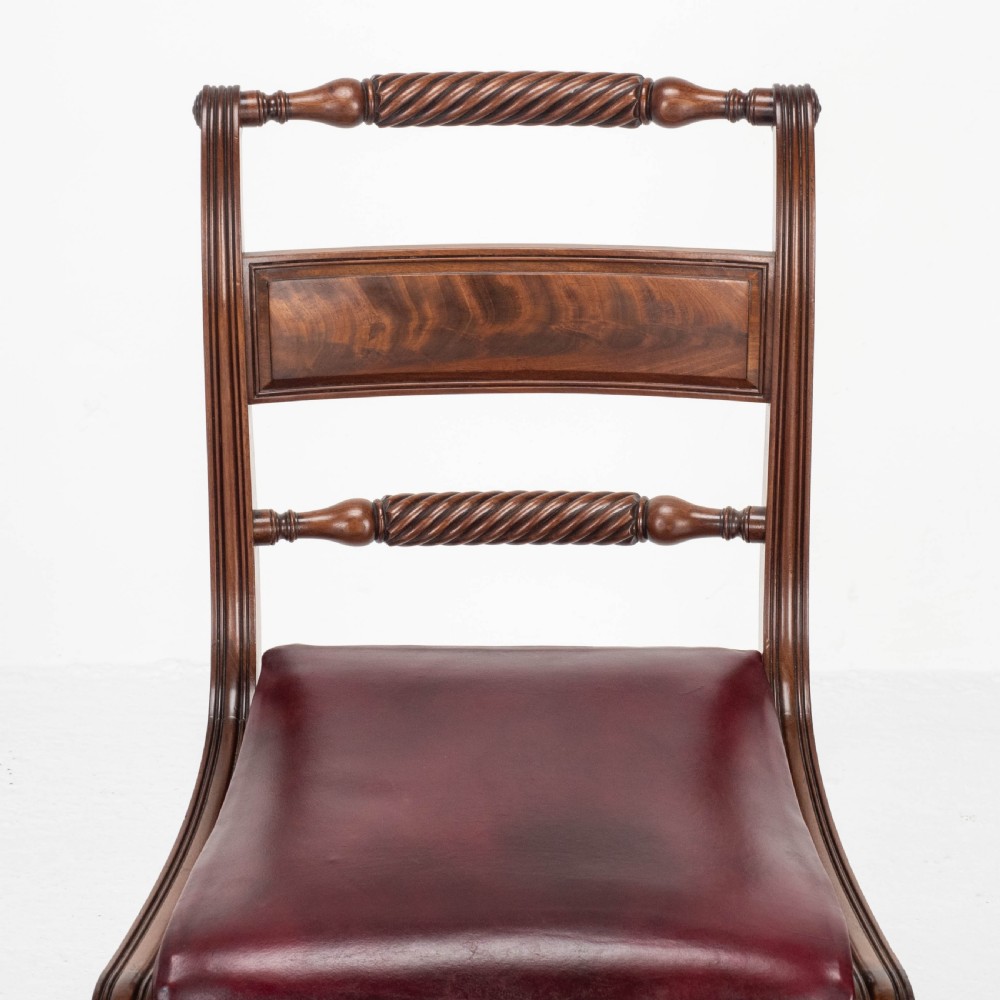 Regency Mahogany Leather Set of 6 Rope Back Dining Chairs (Georgian) View XII