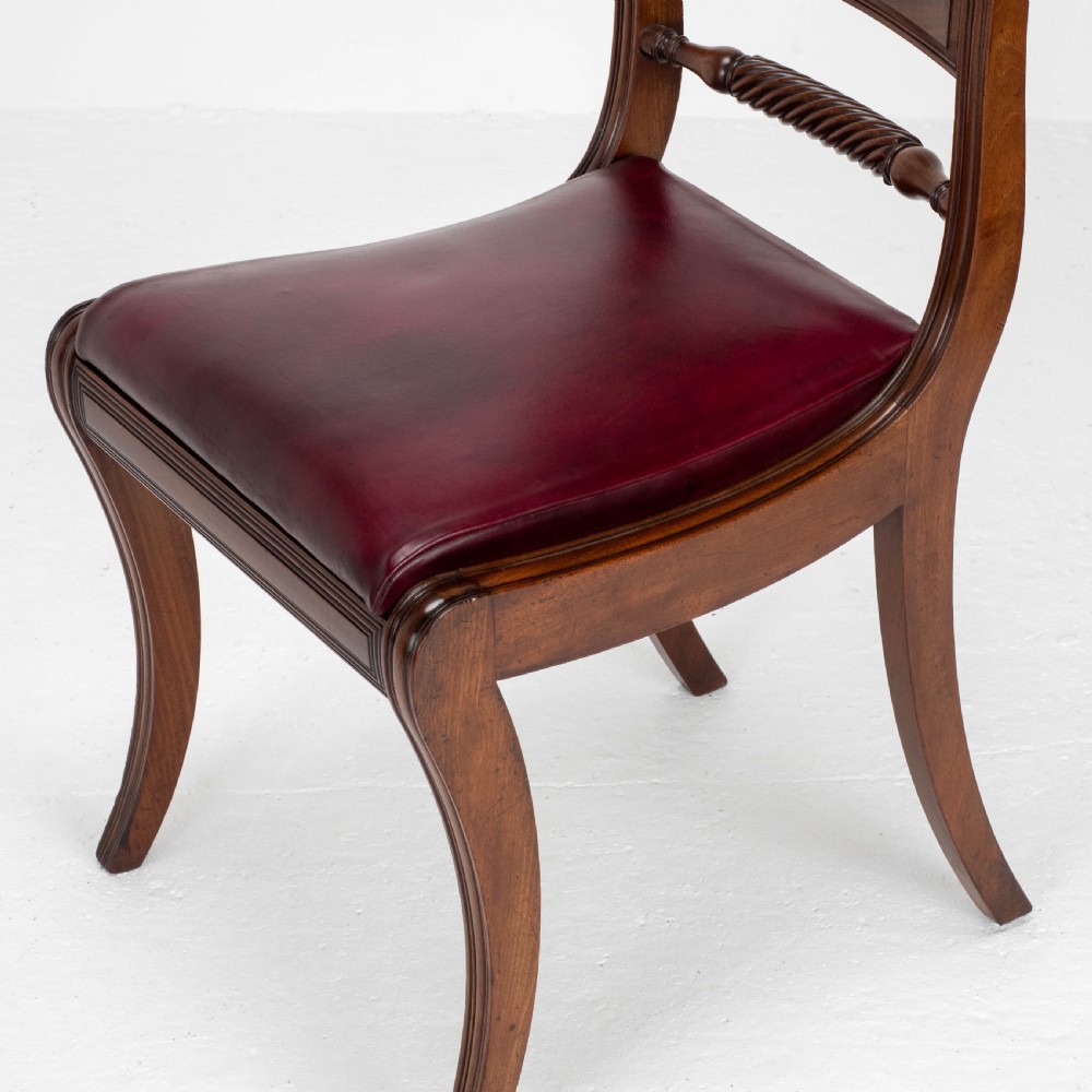 Regency Mahogany Leather Set of 6 Rope Back Dining Chairs (Georgian) View XIII
