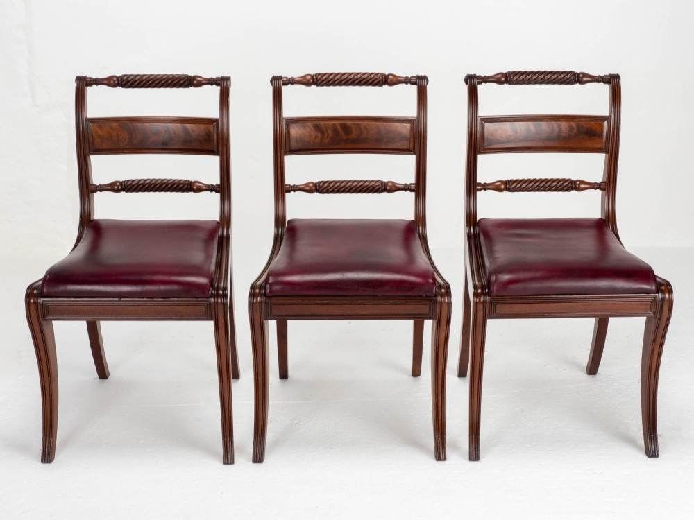 Regency Mahogany Leather Set of 6 Rope Back Dining Chairs (Georgian) View XIV