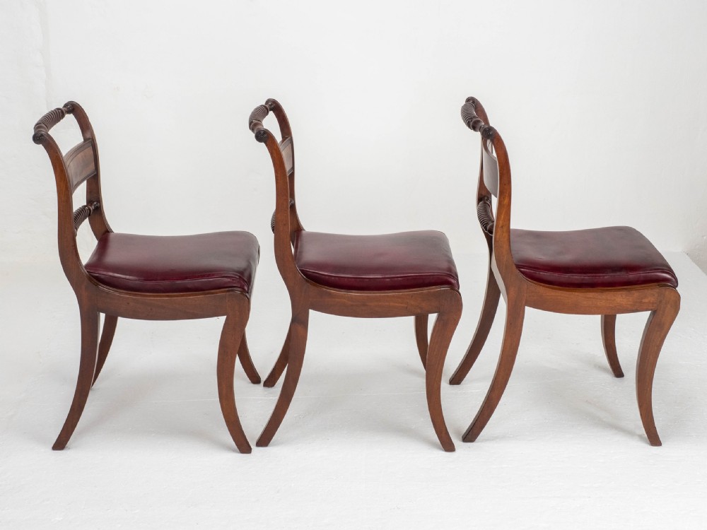 Regency Mahogany Leather Set of 6 Rope Back Dining Chairs (Georgian) View XV
