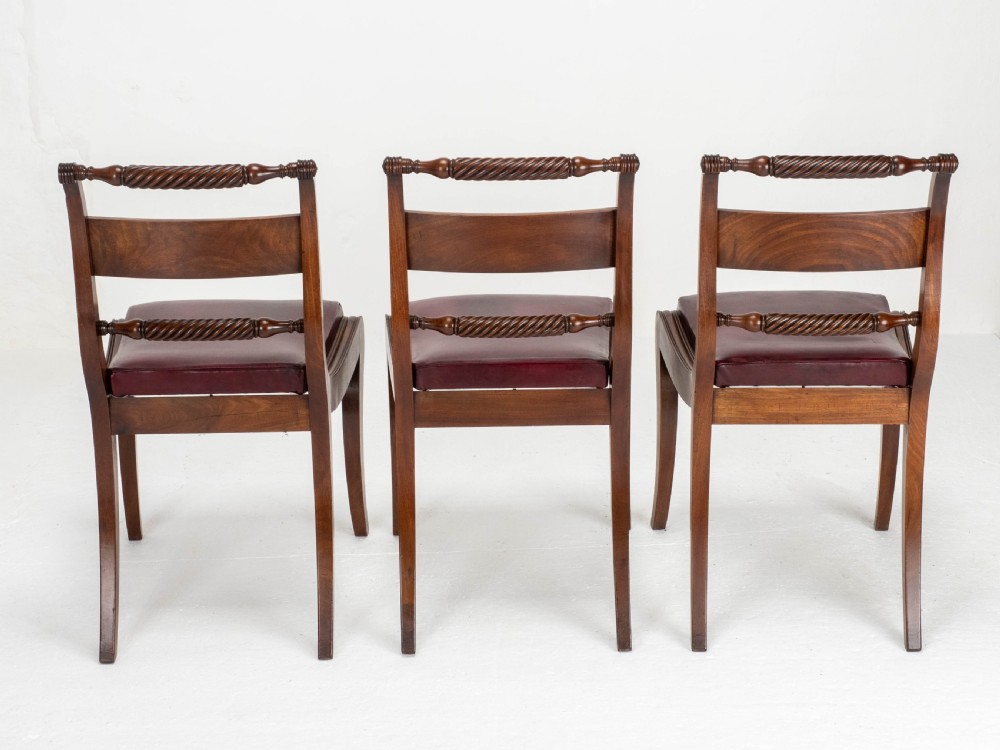 Regency Mahogany Leather Set of 6 Rope Back Dining Chairs (Georgian) View XVI