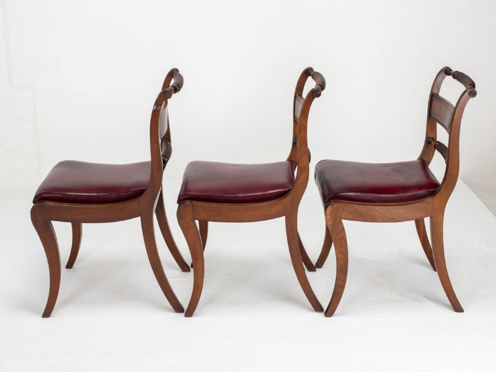 Regency Mahogany Leather Set of 6 Rope Back Dining Chairs (Georgian) View XVII