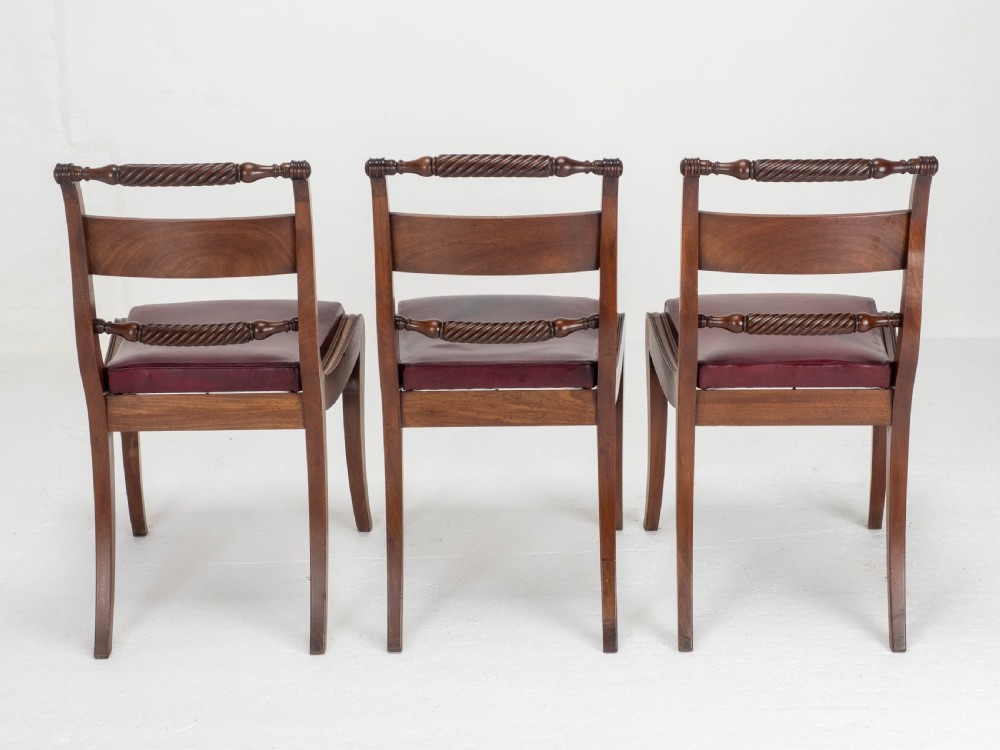 Regency Mahogany Leather Set of 6 Rope Back Dining Chairs (Georgian) View XX
