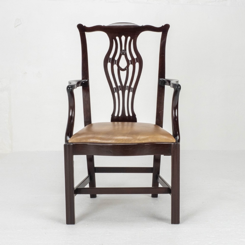 Georgian Chippendale Mahogany & Leather Carver Armchair (George III Desk Chair) View II
