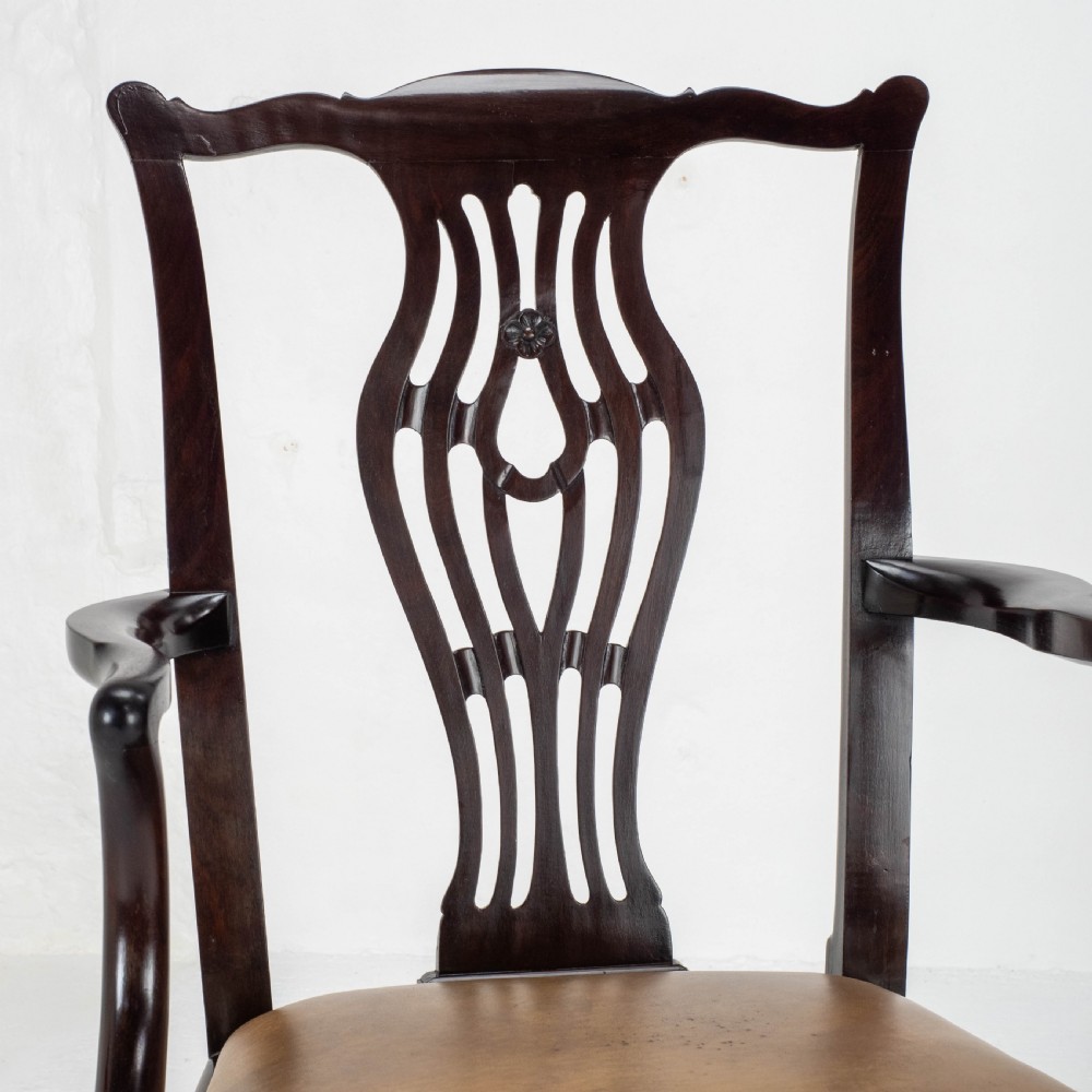 Georgian Chippendale Mahogany & Leather Carver Armchair (George III Desk Chair) View III
