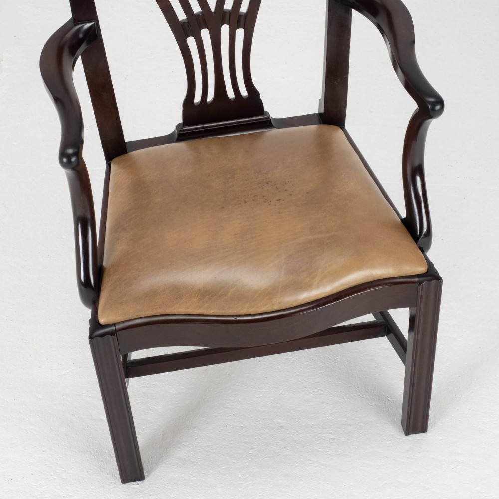 Georgian Chippendale Mahogany & Leather Carver Armchair (George III Desk Chair) View IV