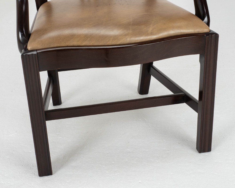 Georgian Chippendale Mahogany & Leather Carver Armchair (George III Desk Chair) View V