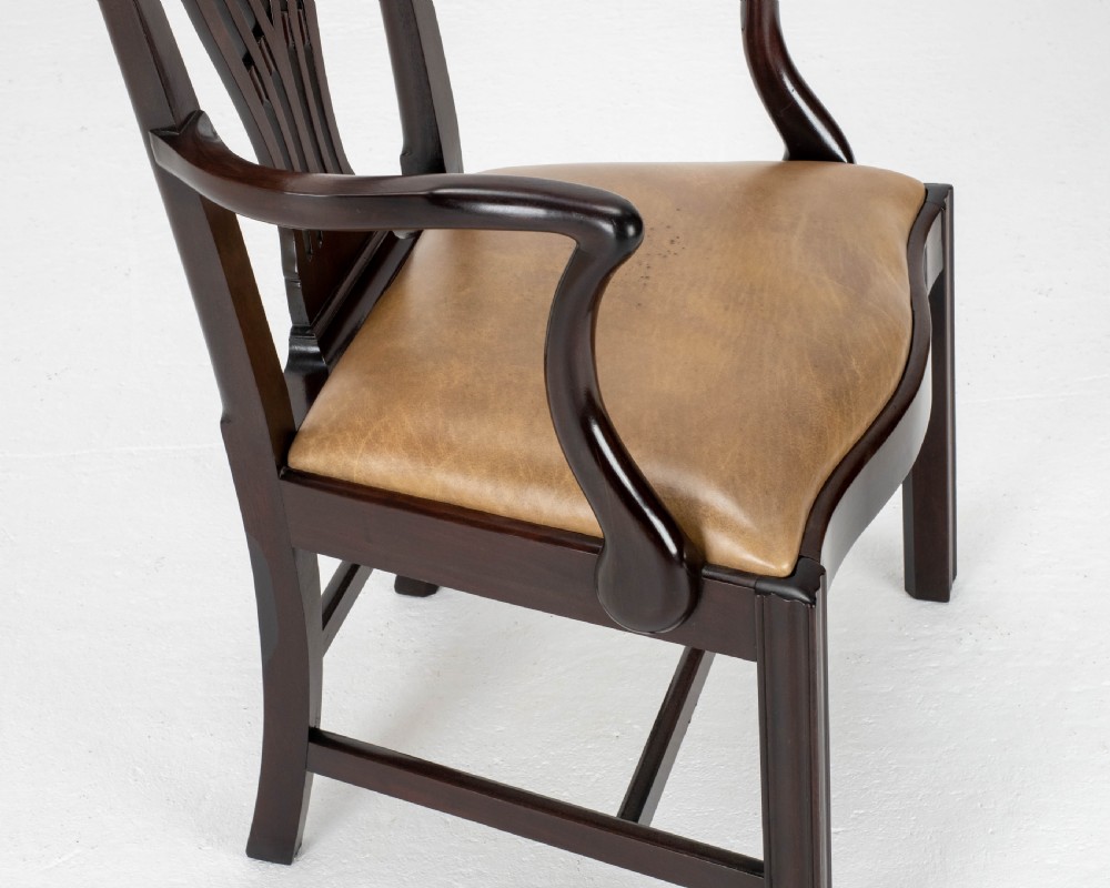 Georgian Chippendale Mahogany & Leather Carver Armchair (George III Desk Chair) View VI