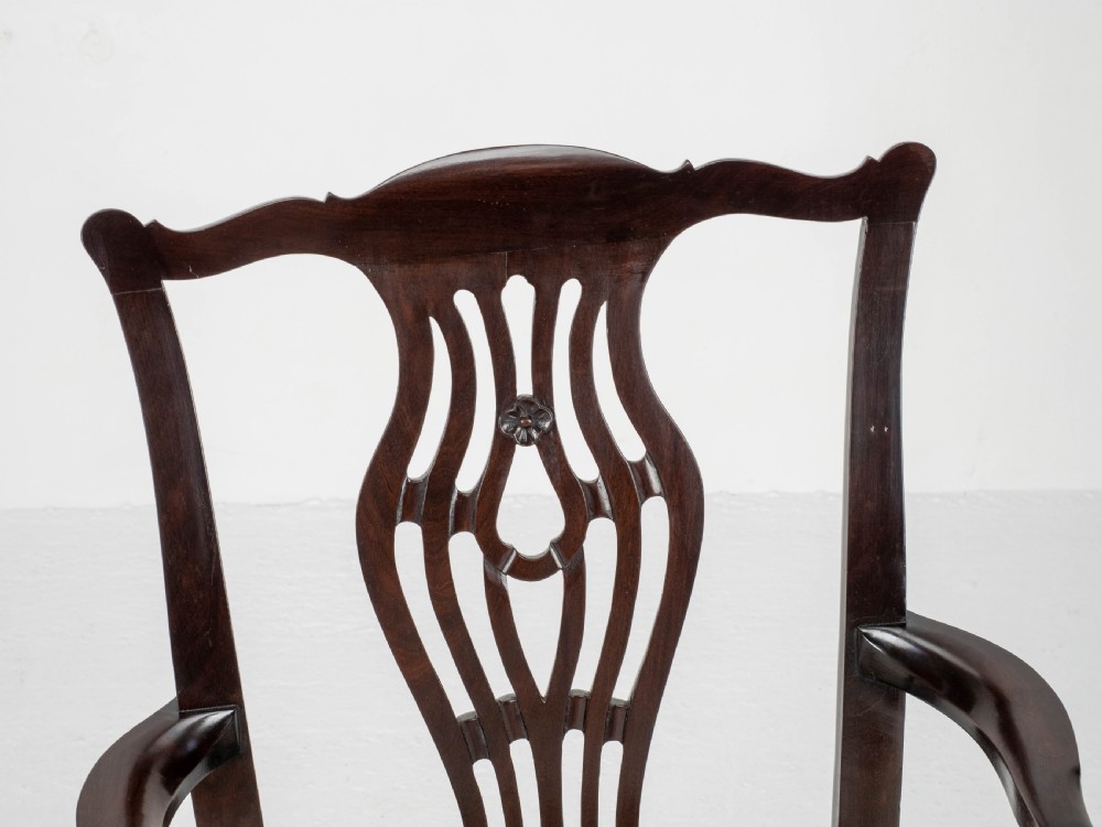 Georgian Chippendale Mahogany & Leather Carver Armchair (George III Desk Chair) View VII