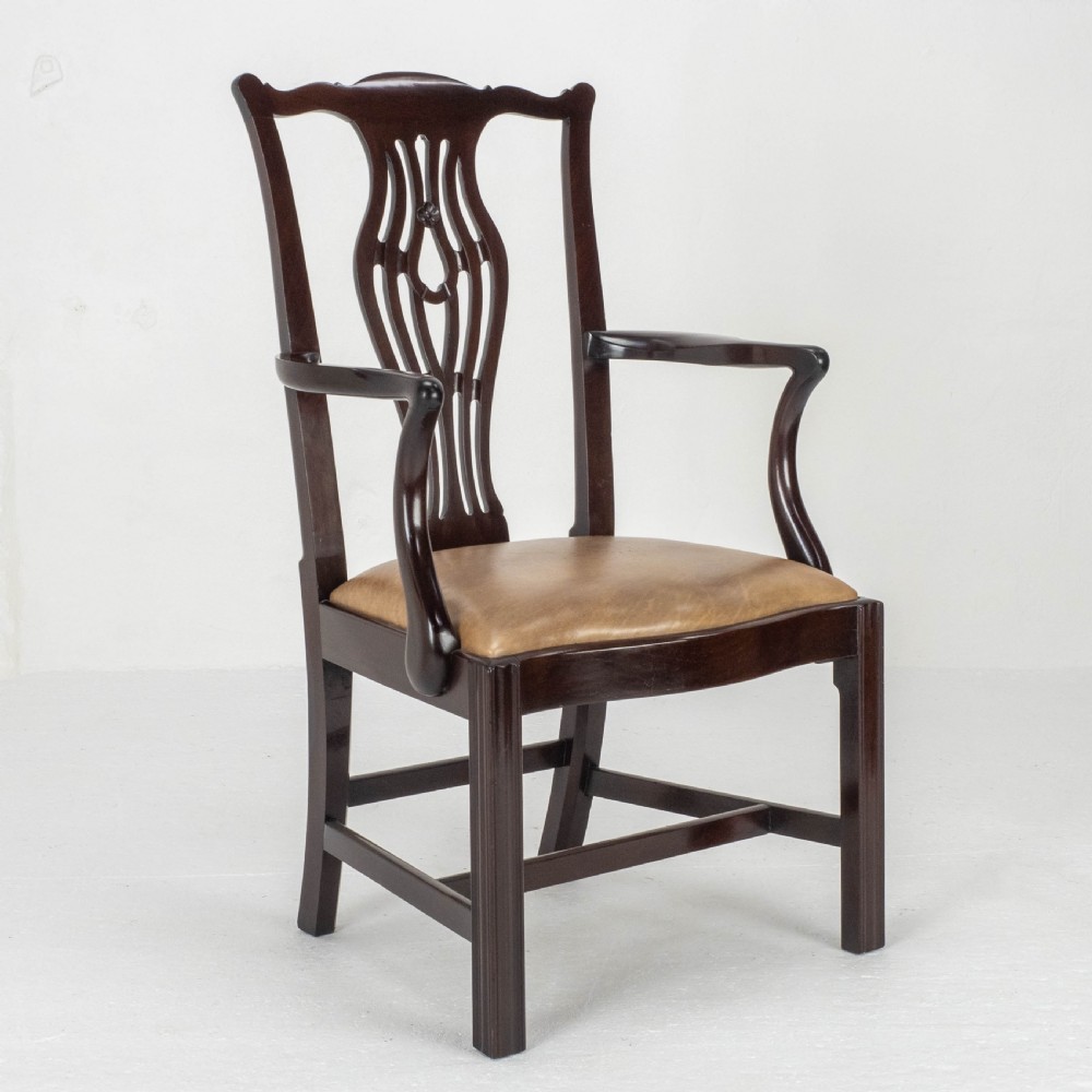 Georgian Chippendale Mahogany & Leather Carver Armchair (George III Desk Chair) View VIII