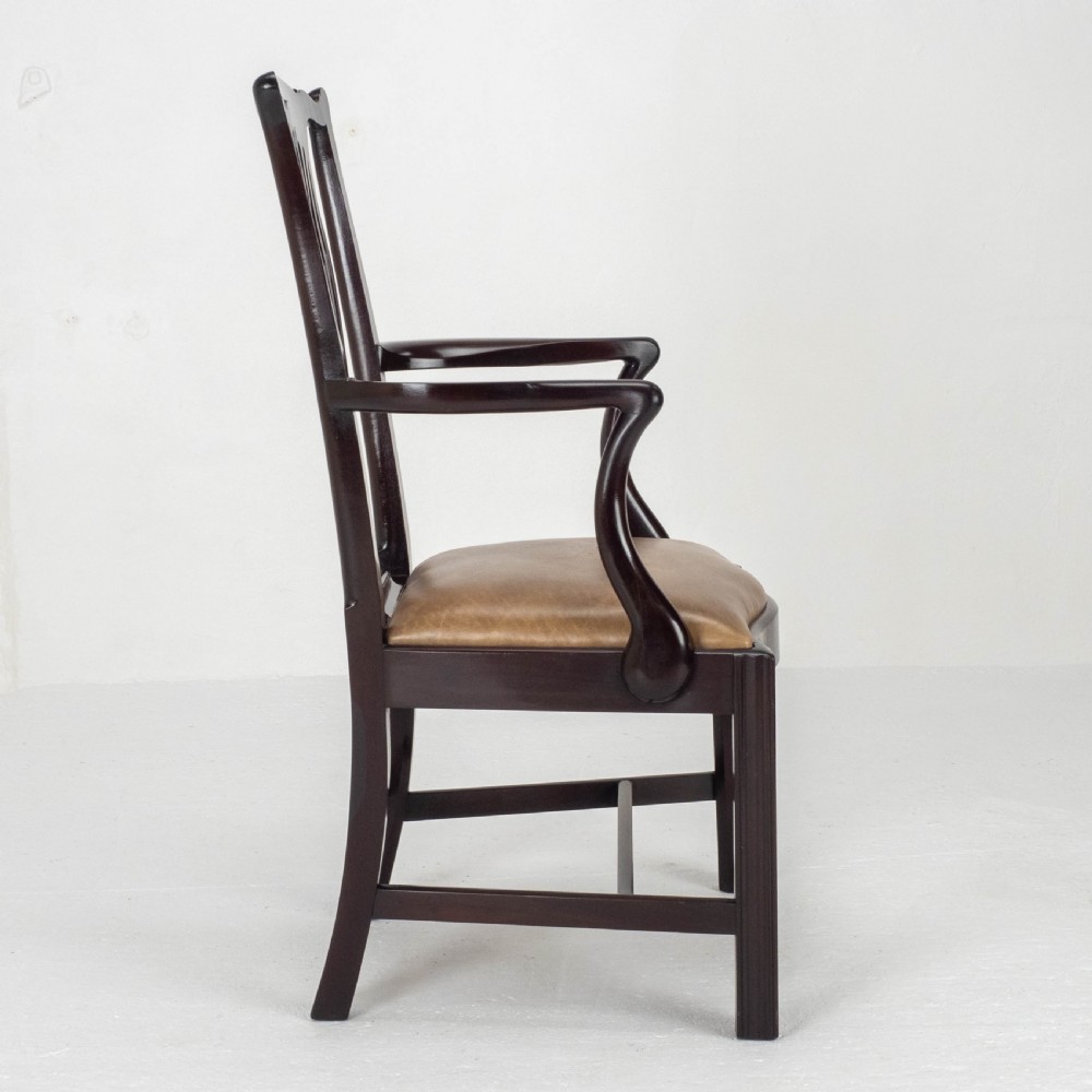 Georgian Chippendale Mahogany & Leather Carver Armchair (George III Desk Chair) View IX