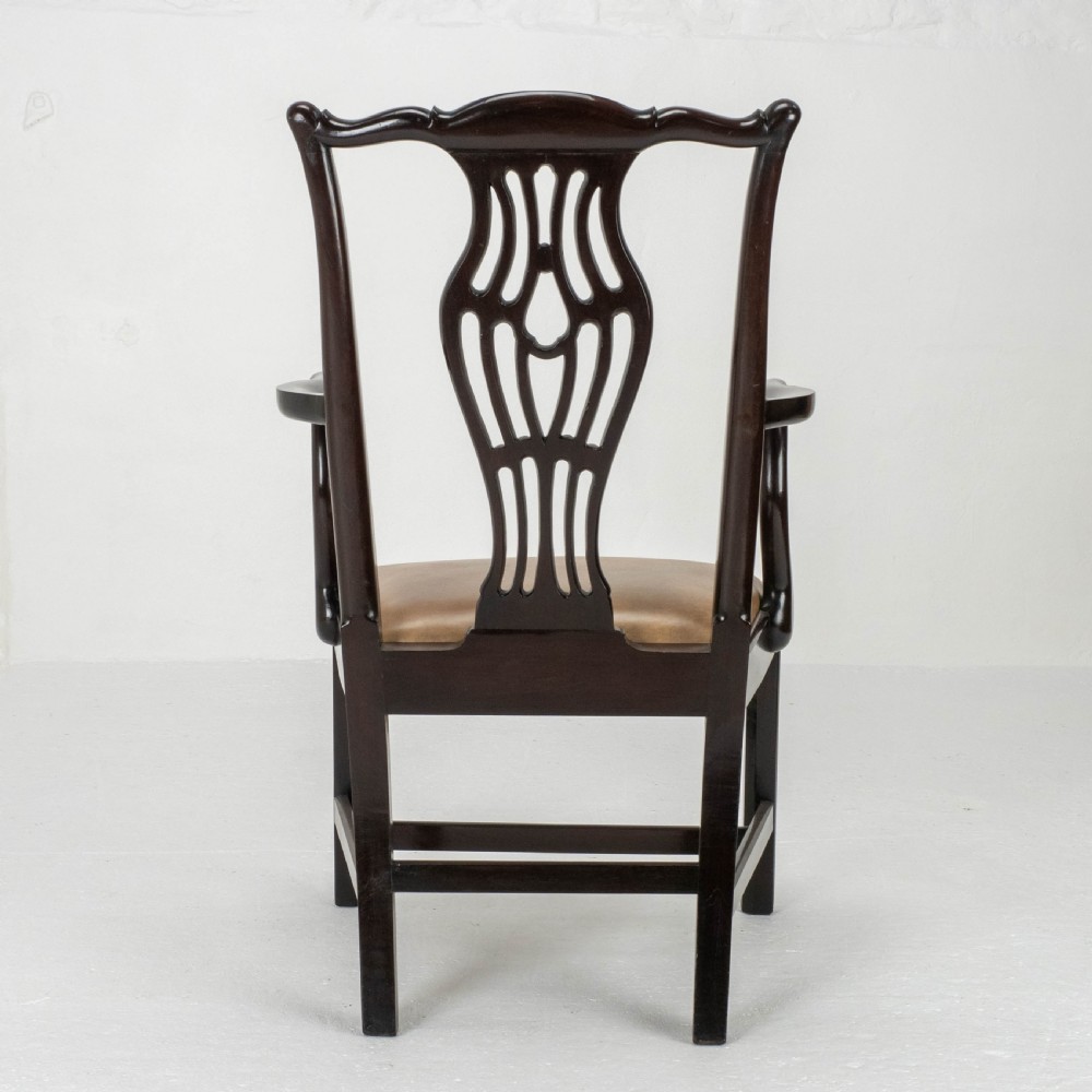 Georgian Chippendale Mahogany & Leather Carver Armchair (George III Desk Chair) View X