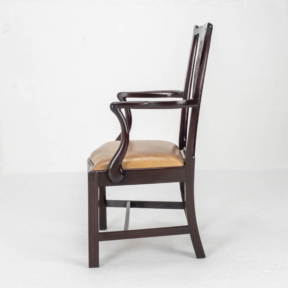 Georgian Chippendale Mahogany & Leather Carver Armchair (George III Desk Chair) View XI
