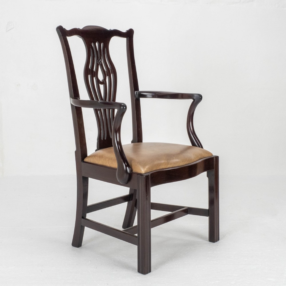 Georgian Chippendale Mahogany & Leather Carver Armchair (George III Desk Chair) View XII