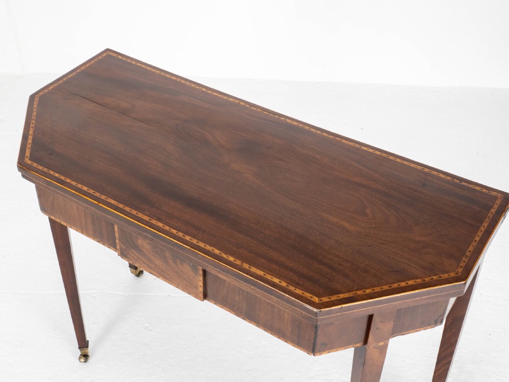 Georgian Mahogany Inlaid Console / Fold Over Card Games Table (George III) View XVIII